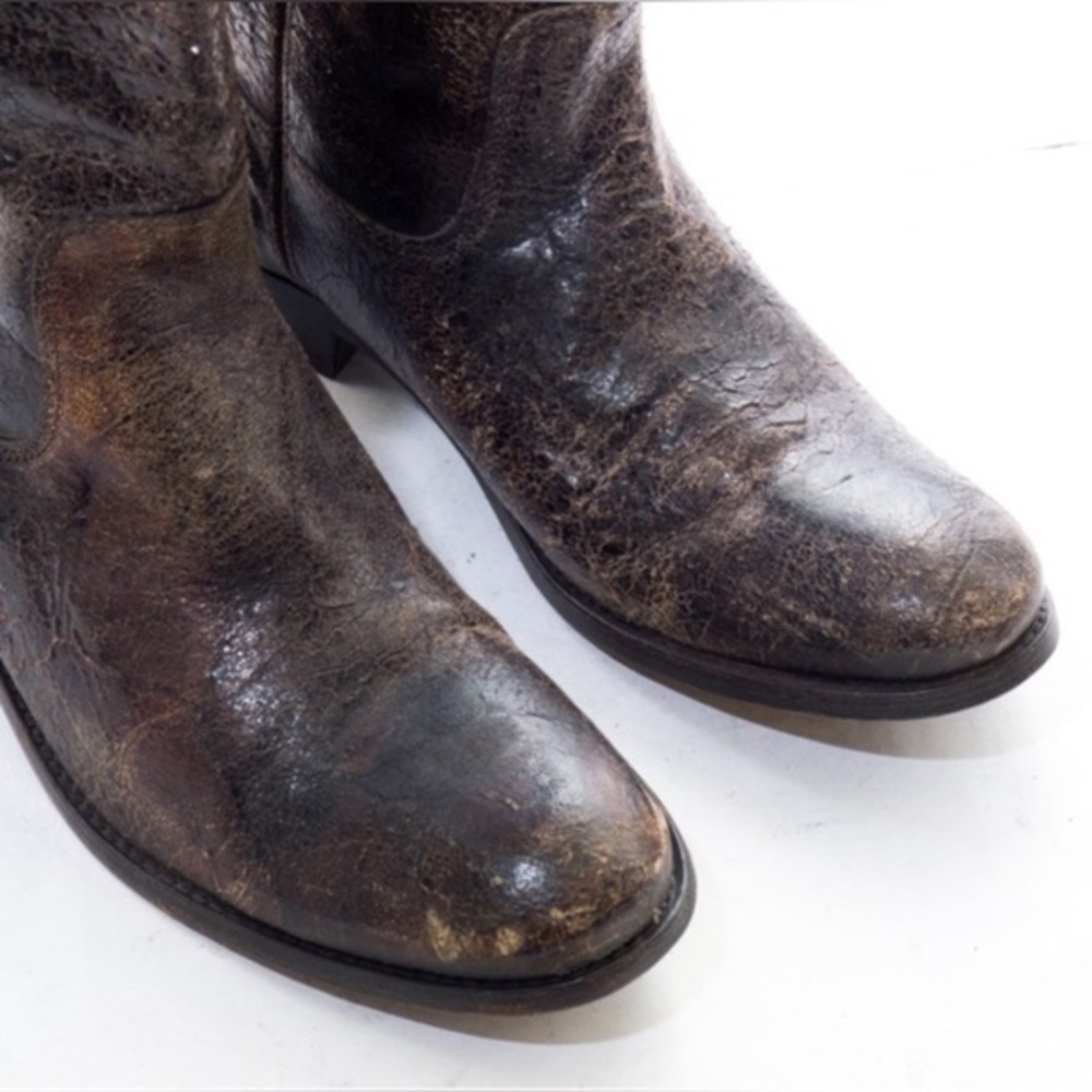 ✨ Frye 'Melissa Button' tall moto boot, glazed slate cracked leather - like new! - Picture 3 of 4